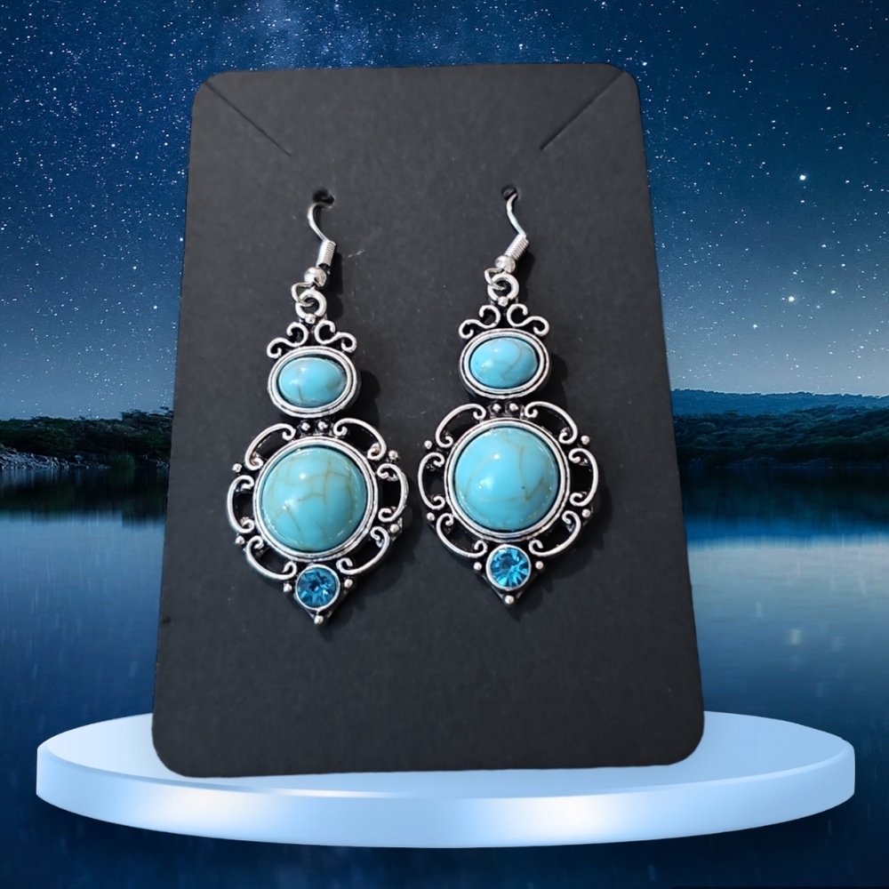Turquoise and Silver Color New Dangle Earrings New for The Season